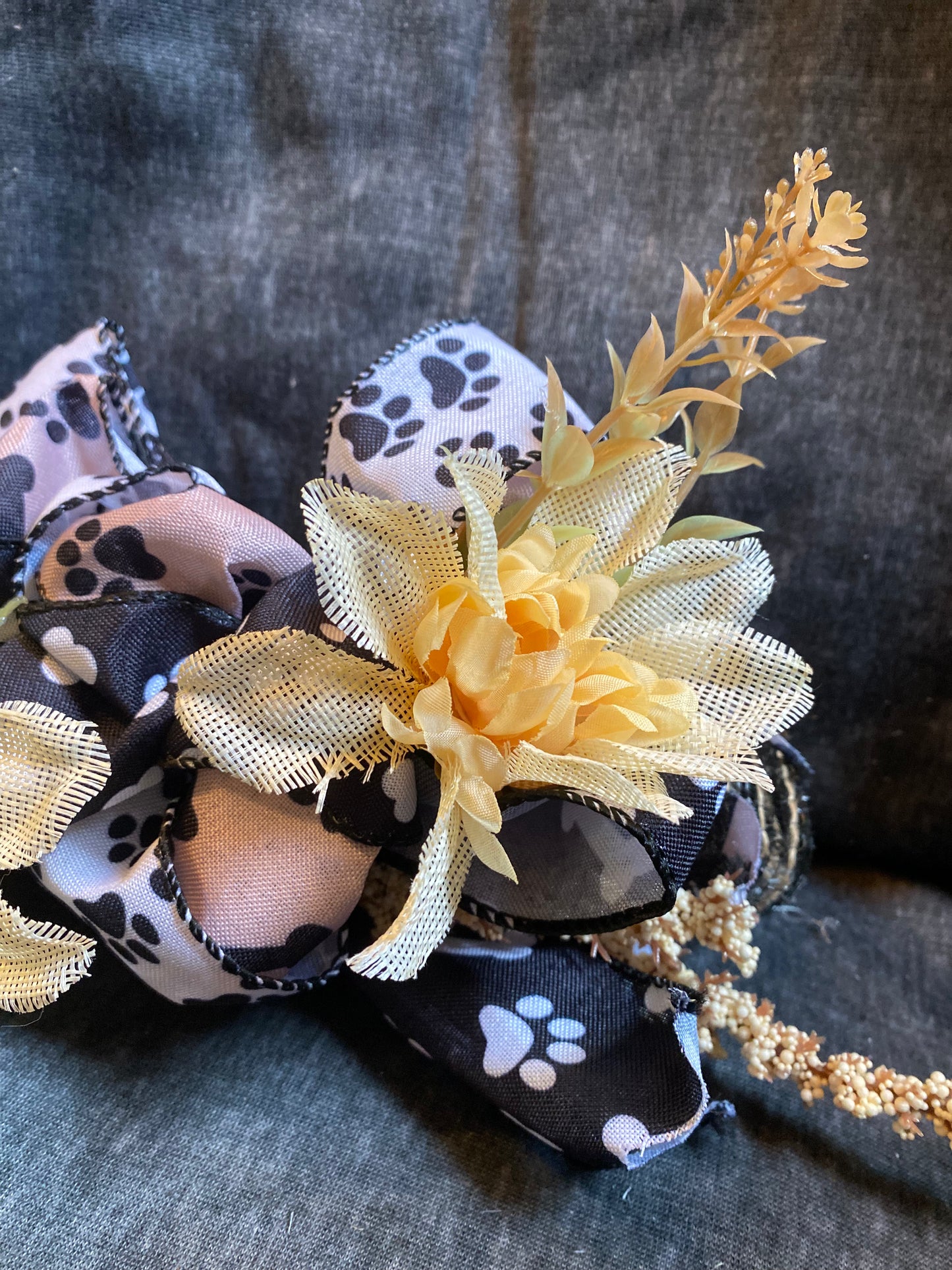 Tan and Black Dog Paw (big)  Print Small Bow