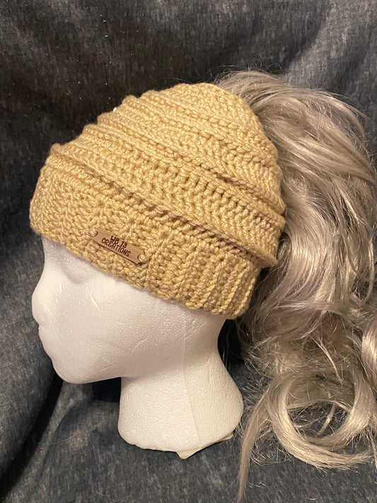 Plain Jane Tan Teen Messy Bun Beanie (teen size)