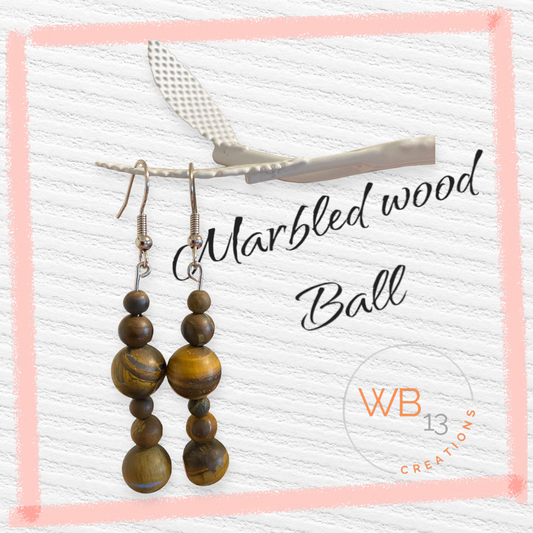 Marbled Wood Ball earrings
